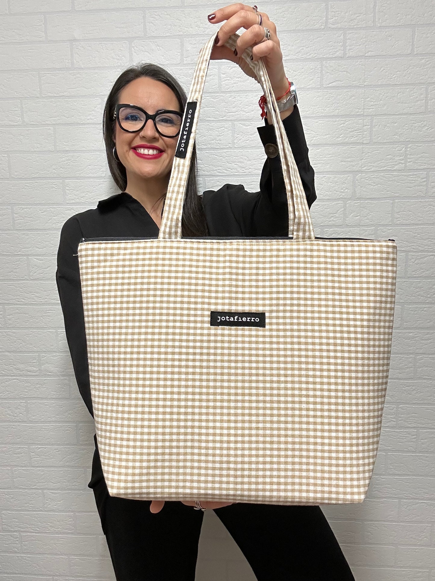 TOTE BAG VICHY BEIGE CREMALLERA