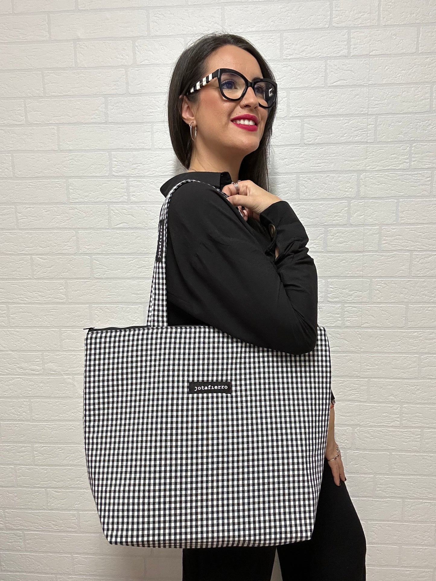 TOTE BAG VICHY NEGRO CREMALLERA