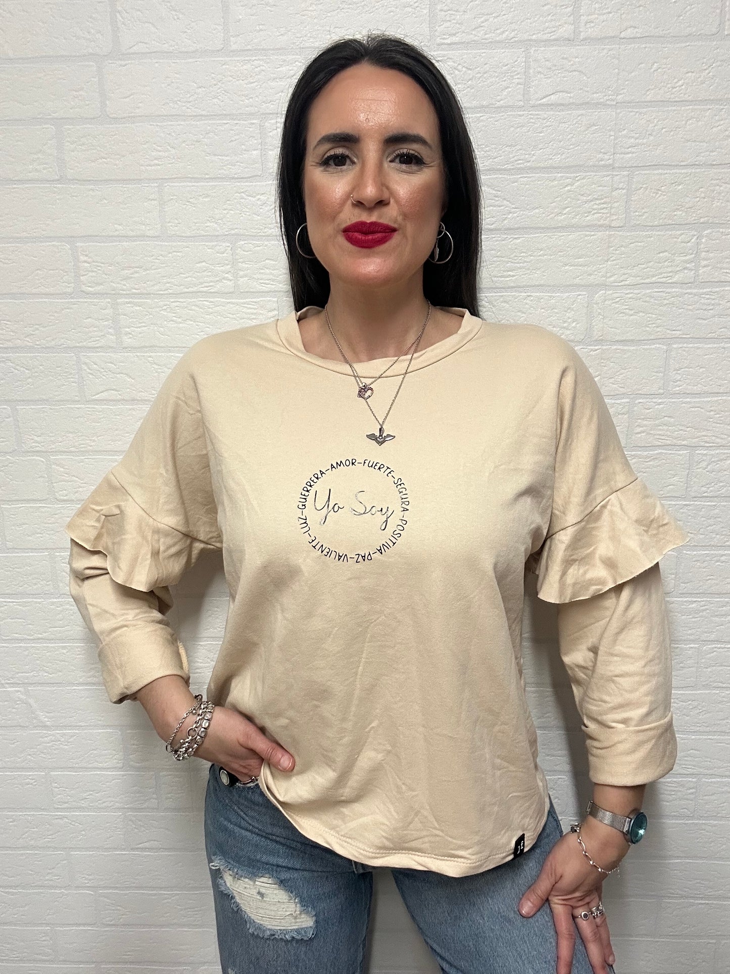 SUDADERA YO SOY - VOLANTE/BEIGE