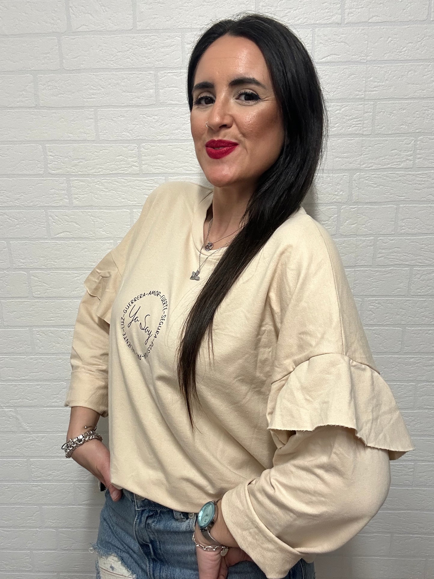 SUDADERA YO SOY - VOLANTE/BEIGE