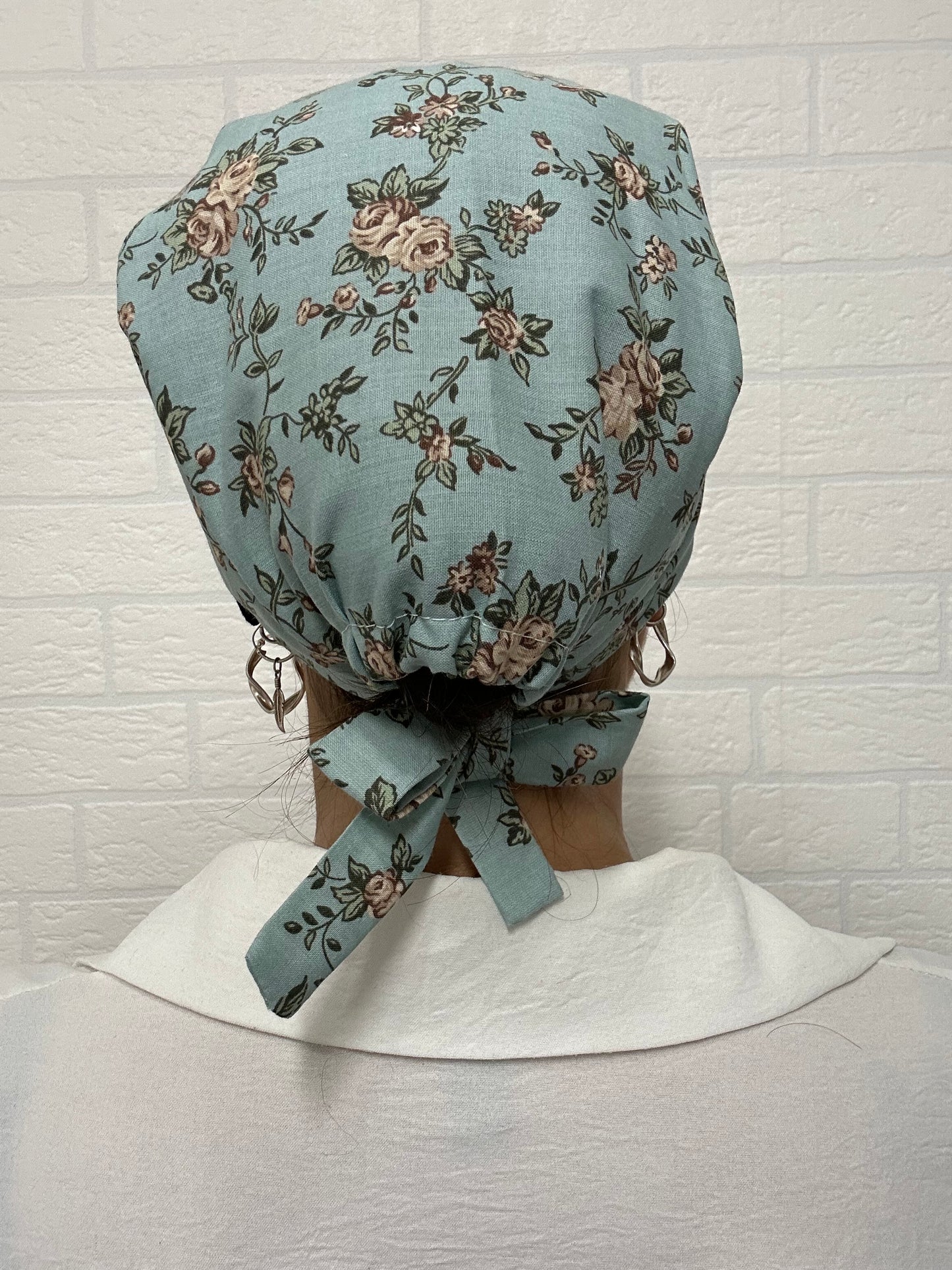 GORRO SANITARIO-FLORES VERDE AGUA