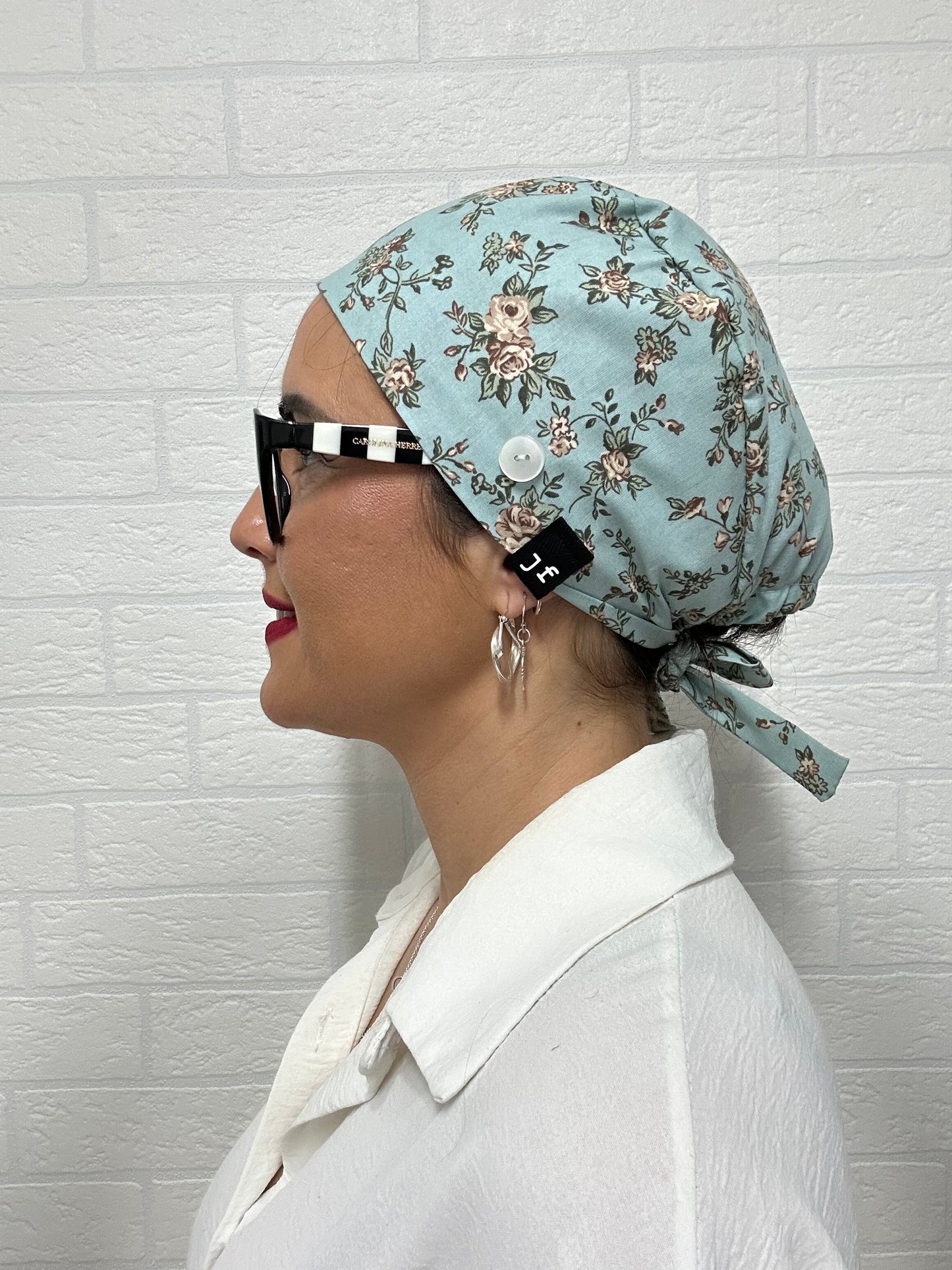 GORRO SANITARIO-FLORES VERDE AGUA