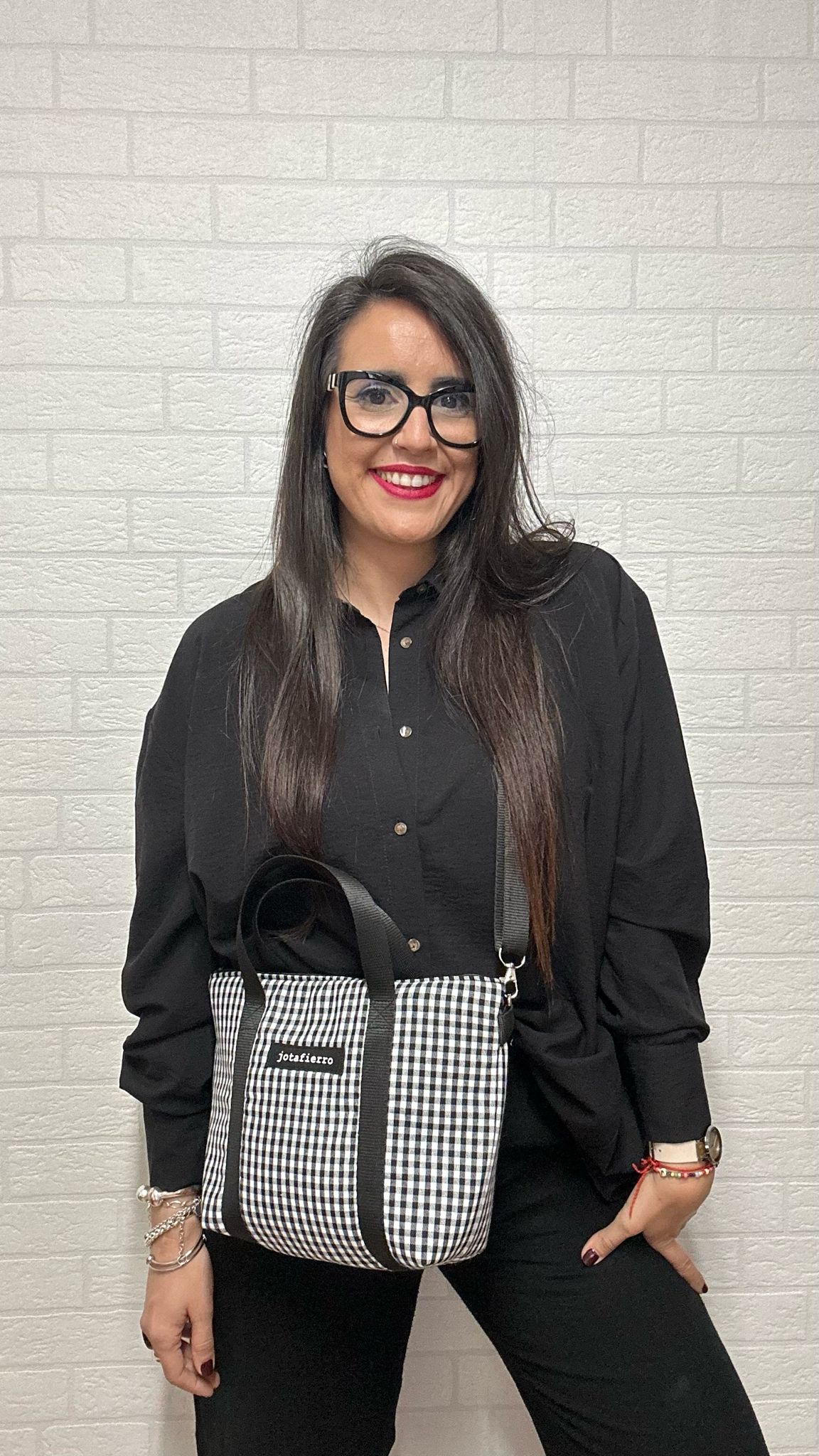 BOLSO MIDI VICHY NEGRO