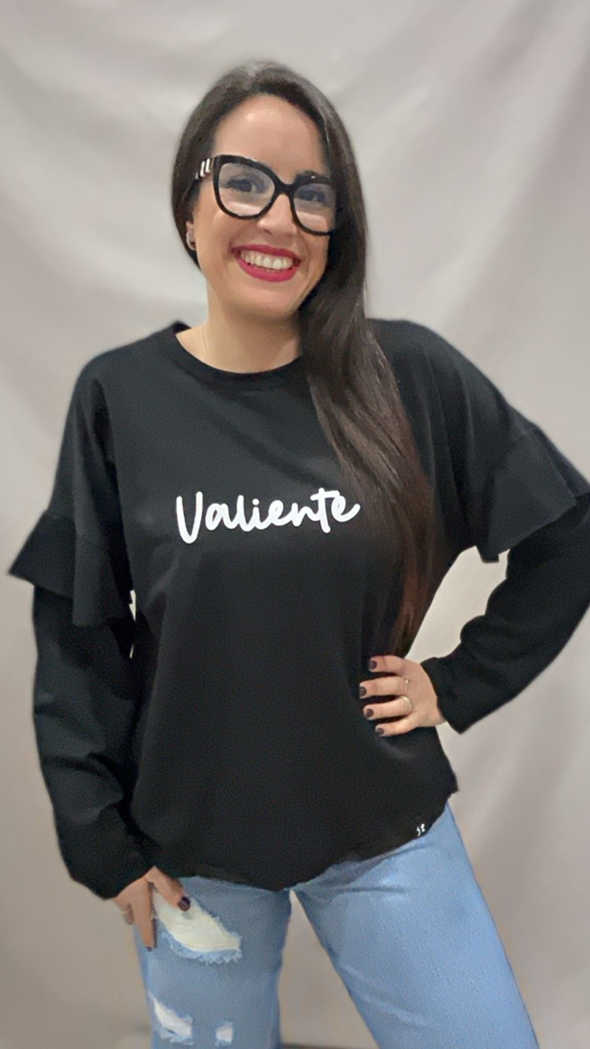 SUDADERA VALIENTE VOLANTE NEGRA L/XL