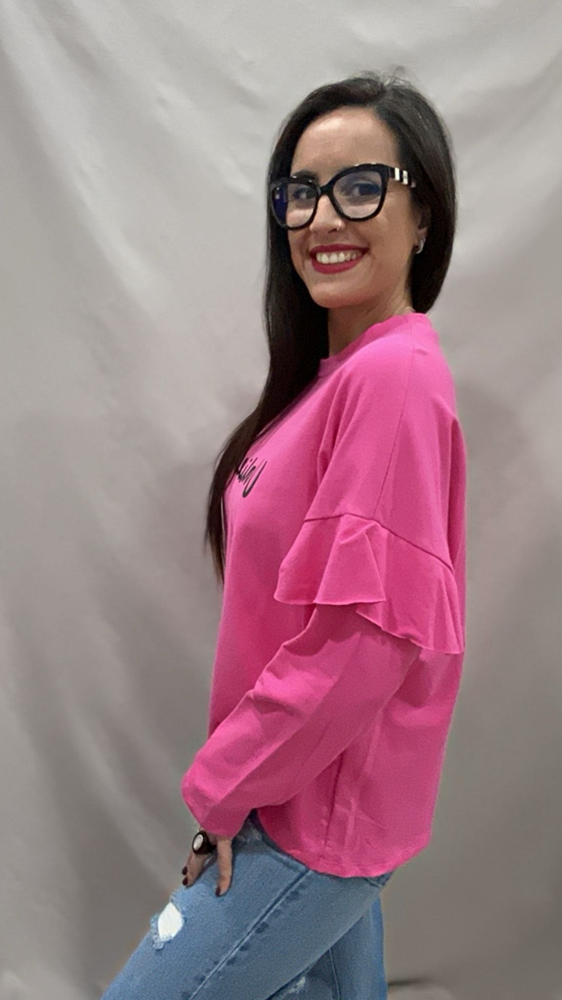 SUDADERA VALIENTE VOLANTE ROSA L/XL